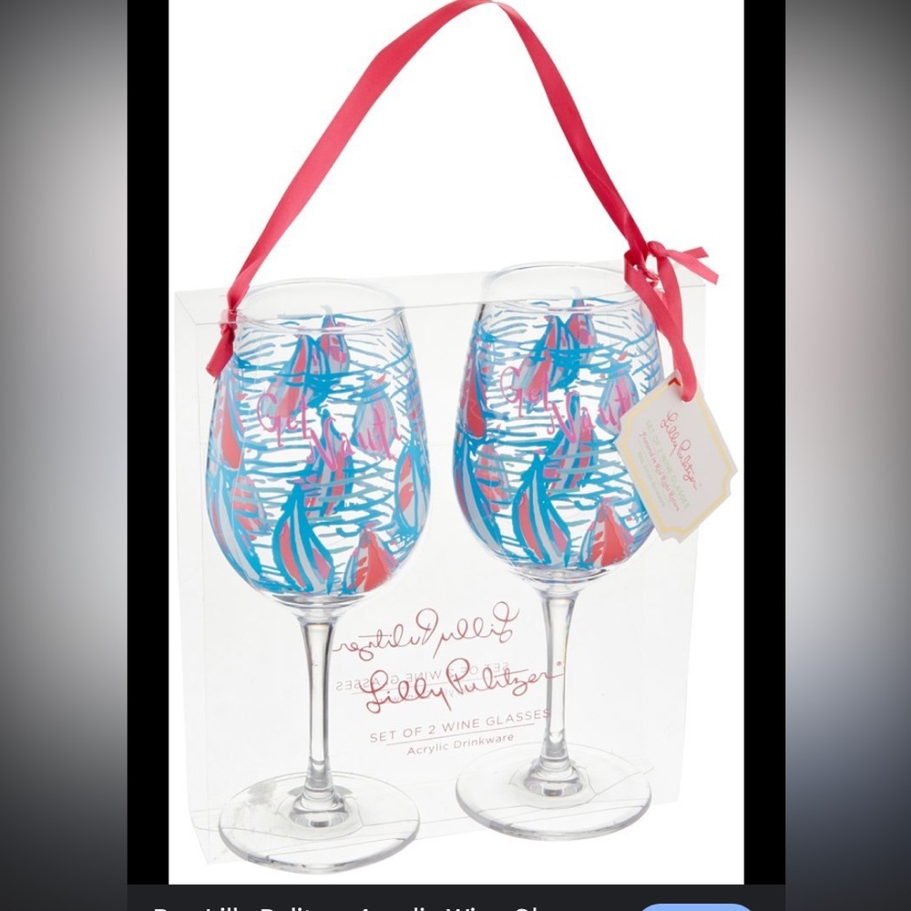 Lilly Pulitzer Vibrant Blue and Pink Wine Glasses